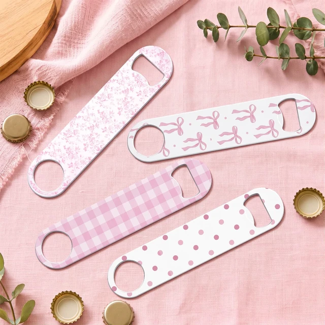 Alt view image 3 of 6 - 4 Pcs Flat Bottle Opener Heavy Duty Stainless Steel Opener,Pink Bow | 7 Inches Beer Flask Tools for Kitchen, Rustproof Metal Tool for Bar/restaurant, Easy Grip Flat Design