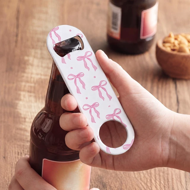 Alt view image 4 of 6 - 4 Pcs Flat Bottle Opener Heavy Duty Stainless Steel Opener,Pink Bow | 7 Inches Beer Flask Tools for Kitchen, Rustproof Metal Tool for Bar/restaurant, Easy Grip Flat Design