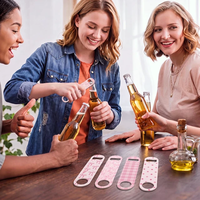 Alt view image 5 of 6 - 4 Pcs Flat Bottle Opener Heavy Duty Stainless Steel Opener,Pink Bow | 7 Inches Beer Flask Tools for Kitchen, Rustproof Metal Tool for Bar/restaurant, Easy Grip Flat Design