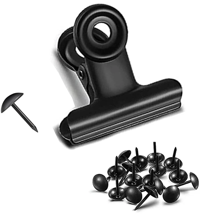 Main image of Bulldog Clips with Hole for Push-pin, Paper File Clips with Strong Spring, Small Metal Binder Clips, Seal Clamps for Coffee Tea Food Bags, Decorative Clips for DIY Photo Grid (Black,2.5inch)