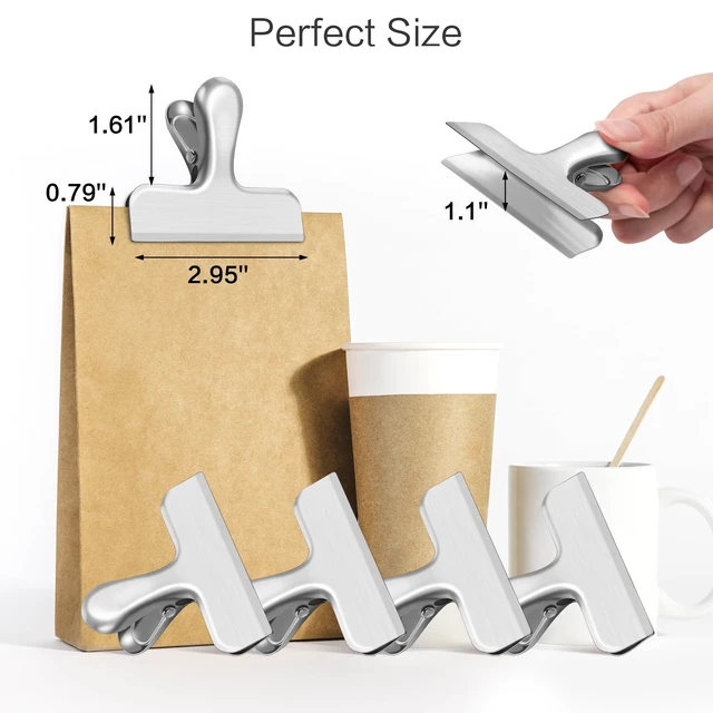 Alt view image 2 of 6 - 24 Pack Bag Clips, Heavy Duty Chip Clips, Stainless Steel Chip Bag Clip,for Kitchen and Office to Seal Coffee Bags, Paper Sheets, Metal Clip Air Tight Seal-3 Inches(Silver)