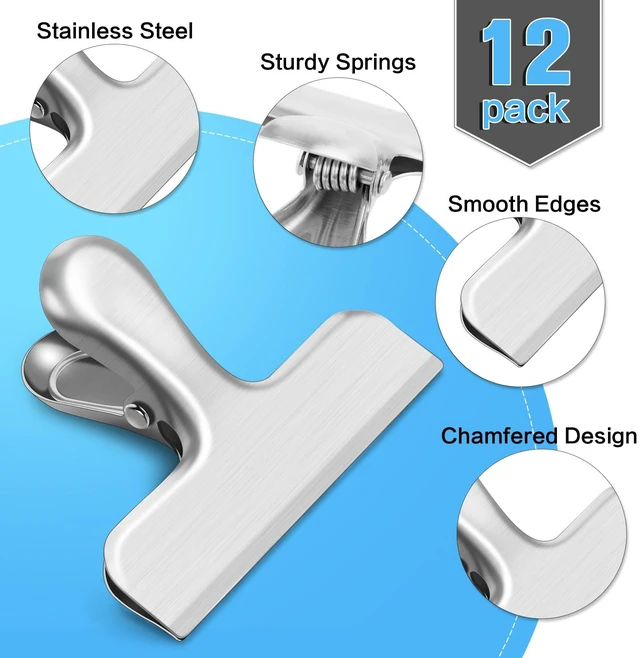 Alt view image 3 of 6 - 24 Pack Bag Clips, Heavy Duty Chip Clips, Stainless Steel Chip Bag Clip,for Kitchen and Office to Seal Coffee Bags, Paper Sheets, Metal Clip Air Tight Seal-3 Inches(Silver)