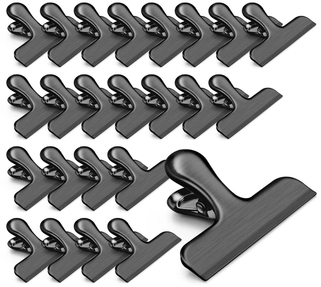 Main image of 24 Pack Stainless Steel Chip Bag Clips, Chip Clips for Food Bags, Heavy Duty Clip for Kitchen and Office to Seal Coffee Bags, Paper Sheets, Air Tight Seal-3 Inches, Black