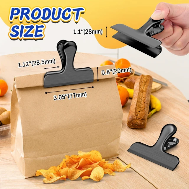 Alt view image 2 of 6 - 24 Pack Stainless Steel Chip Bag Clips, Chip Clips for Food Bags, Heavy Duty Clip for Kitchen and Office to Seal Coffee Bags, Paper Sheets, Air Tight Seal-3 Inches, Black