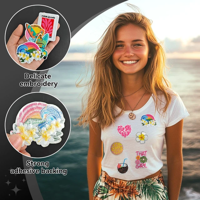 Alt view image 3 of 6 - 48pcs Summer Iron on Patches for Clothing Hat Tote Bag | Embroidered Iron on/Sew on Patches Beach Applique for Clothing Jeans Jacket Backpack Swimsuits