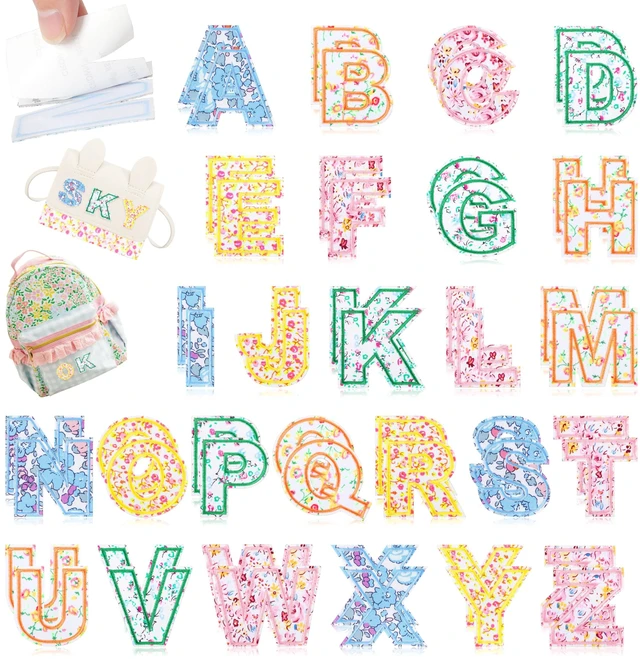 Main image of Self-Adhesive Letter Patches for Bags: 52PCS Multicolor | Floral Fabric Varsity Letters Stick on Patches for Caps - Colorful A-Z Alphabet Sticker for Clothing Jackets Jeans