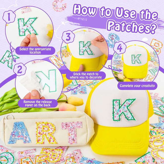 Alt view image 5 of 7 - Self-Adhesive Letter Patches for Bags: 52PCS Multicolor | Floral Fabric Varsity Letters Stick on Patches for Caps - Colorful A-Z Alphabet Sticker for Clothing Jackets Jeans