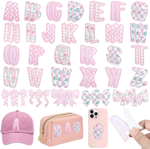 Main image of Self-Adhesive Letter Patches for Backpacks: 62Pcs Pink | Letters Fabric Stickers Patches for Bags - Cute Bows Patch Stick on Clothing Jackets Jeans Backpacks Hats DIY Accessories