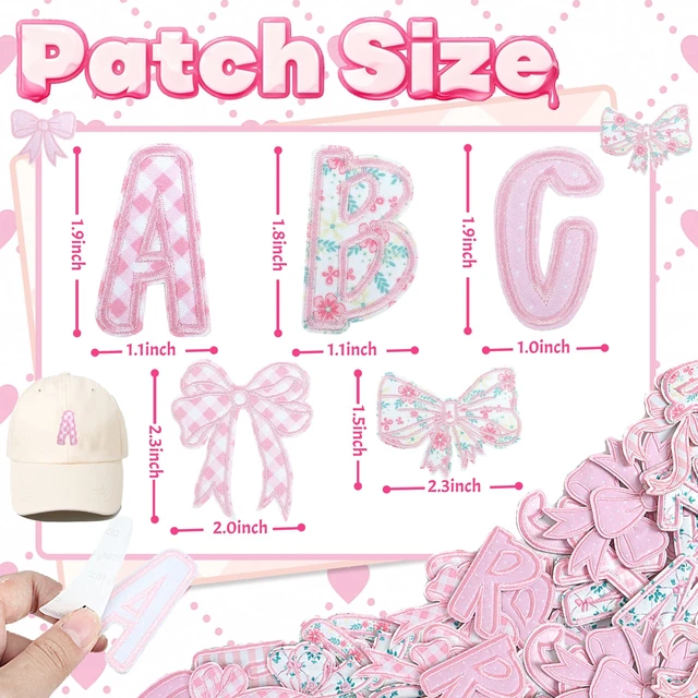 Alt view image 2 of 7 - Self-Adhesive Letter Patches for Backpacks: 62Pcs Pink | Letters Fabric Stickers Patches for Bags - Cute Bows Patch Stick on Clothing Jackets Jeans Backpacks Hats DIY Accessories