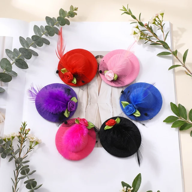 Alt view image 6 of 6 - 24 Pcs Mini Tea Party Hat Barrettes 2"Top Hat Hair Hairpins for Girls Women | Mini Hat Clips 2" Tea Party Hats for Girls Women Top Hat Hair Barrette Hairpin for Costume Accessory Decoration 6 Colors