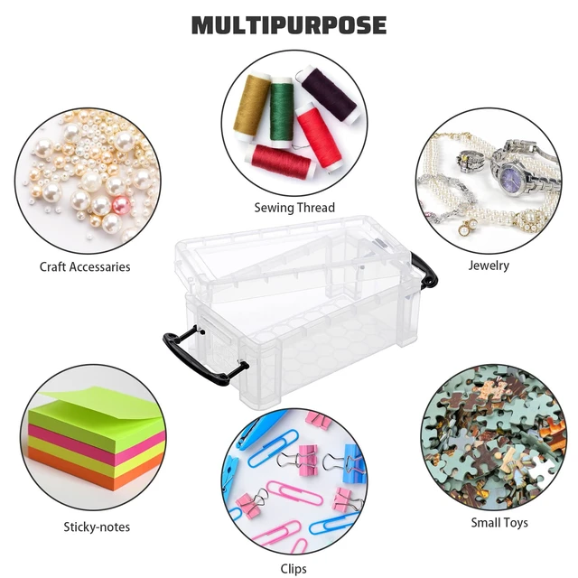 Alt view image 3 of 7 - 6 Pack Small Clear Plastic Storage Box with Lid Mini Sewing Box Organizer with Black Latch Stackable Craft Storage Containers Small Organizer Box for Stationery, Jewelry, and More