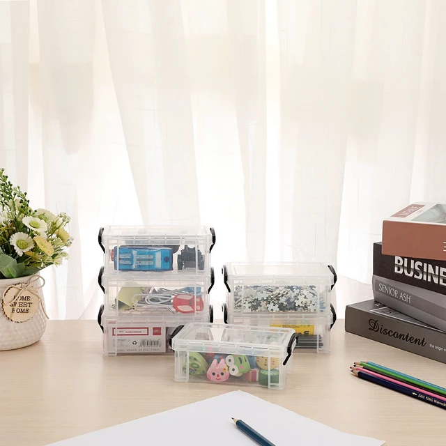 Alt view image 4 of 7 - 6 Pack Small Clear Plastic Storage Box with Lid Mini Sewing Box Organizer with Black Latch Stackable Craft Storage Containers Small Organizer Box for Stationery, Jewelry, and More