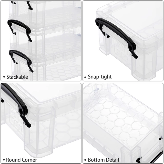 Alt view image 6 of 7 - 6 Pack Small Clear Plastic Storage Box with Lid Mini Sewing Box Organizer with Black Latch Stackable Craft Storage Containers Small Organizer Box for Stationery, Jewelry, and More