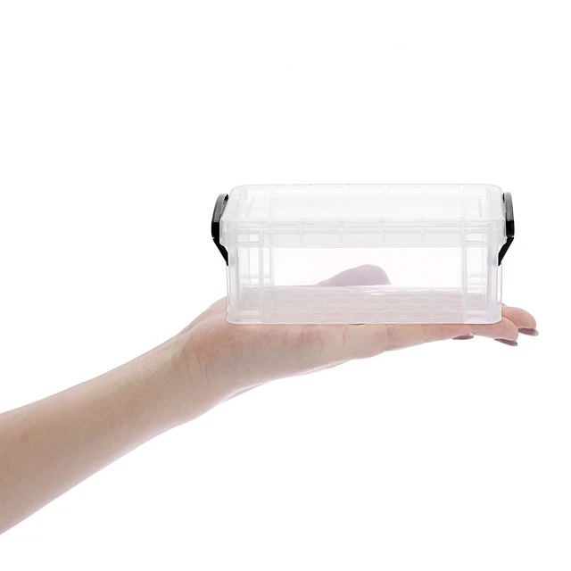 Alt view image 7 of 7 - 6 Pack Small Clear Plastic Storage Box with Lid Mini Sewing Box Organizer with Black Latch Stackable Craft Storage Containers Small Organizer Box for Stationery, Jewelry, and More