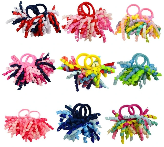 Main image of Pack of 18 Mix Color Boutique Girls' Curly Korker Bow Hair Ties