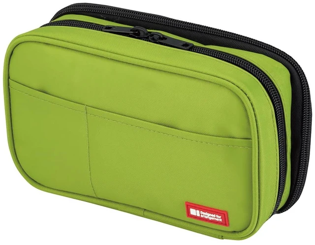 Main image of Large Capacity Double Zipper Pencil Case For School Office College, Big Capacity 6 Compartments Pencil Bag Holder Adults Teen Boys Girls, Travel Cosmetics Storage, Yellow Green (A7555-6)