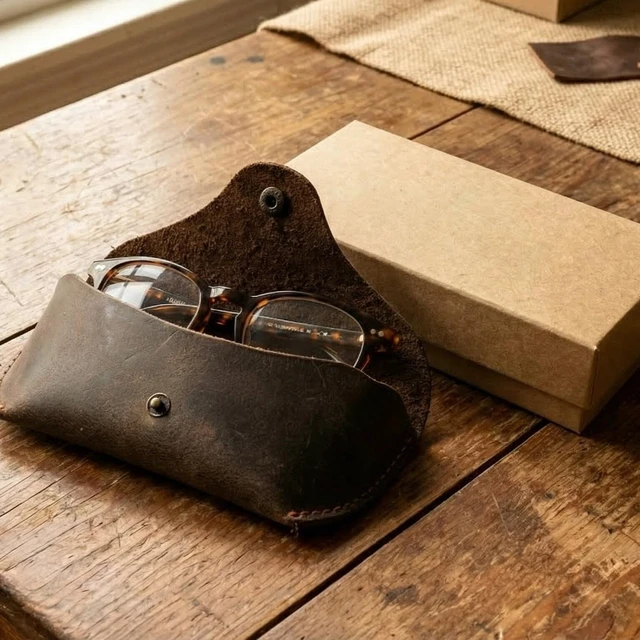Alt view image 2 of 7 - Leather Eyeglasses Case,Flexible Sunglasses Pouch Slim Case for Women Men Horizontal Eyeglass Case - Brown