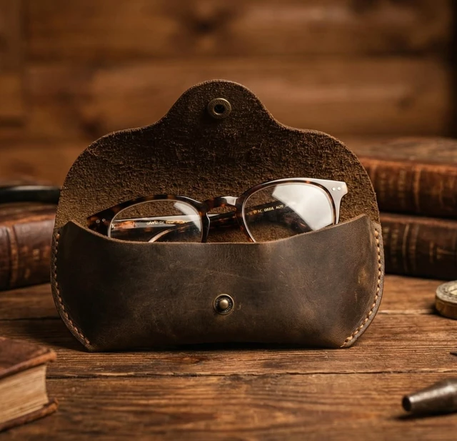 Alt view image 3 of 7 - Leather Eyeglasses Case,Flexible Sunglasses Pouch Slim Case for Women Men Horizontal Eyeglass Case - Brown