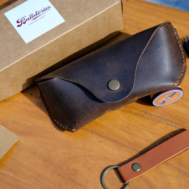 Alt view image 4 of 7 - Leather Eyeglasses Case,Flexible Sunglasses Pouch Slim Case for Women Men Horizontal Eyeglass Case - Brown