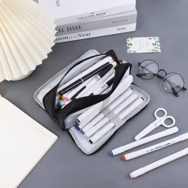 Alt view image 2 of 7 - Large Pencil Case 3 Compartments Pencil Pouch Big Capacity Pencil Bag for Kids Teen Girls Boys Student School Supplies Oxford Organizer Pen Bag Cosmetic Makeup Pouch