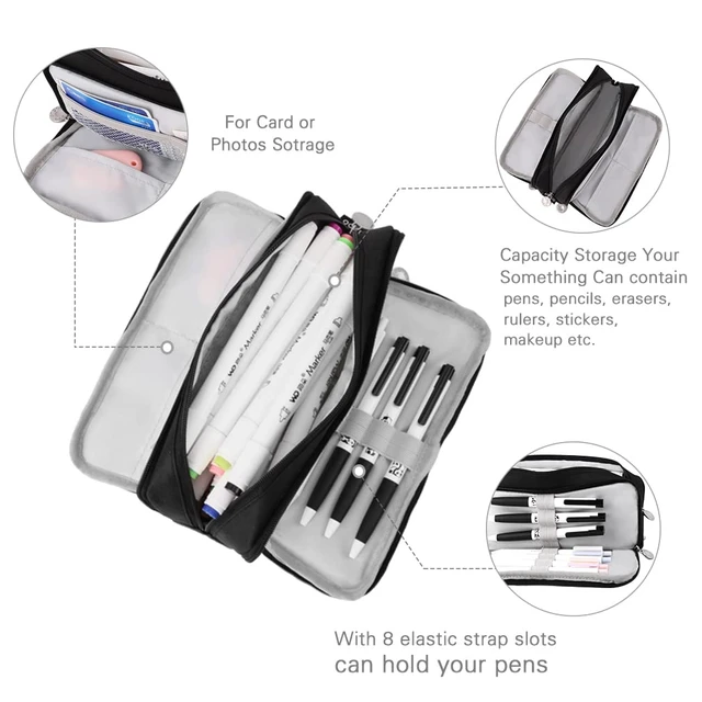 Alt view image 3 of 7 - Large Pencil Case 3 Compartments Pencil Pouch Big Capacity Pencil Bag for Kids Teen Girls Boys Student School Supplies Oxford Organizer Pen Bag Cosmetic Makeup Pouch