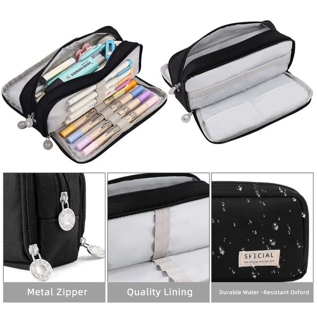 Alt view image 4 of 7 - Large Pencil Case 3 Compartments Pencil Pouch Big Capacity Pencil Bag for Kids Teen Girls Boys Student School Supplies Oxford Organizer Pen Bag Cosmetic Makeup Pouch