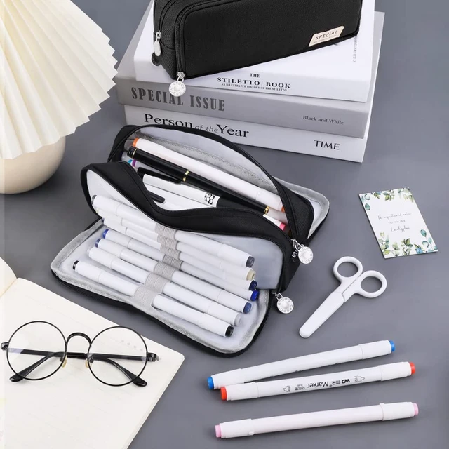 Alt view image 7 of 7 - Large Pencil Case 3 Compartments Pencil Pouch Big Capacity Pencil Bag for Kids Teen Girls Boys Student School Supplies Oxford Organizer Pen Bag Cosmetic Makeup Pouch