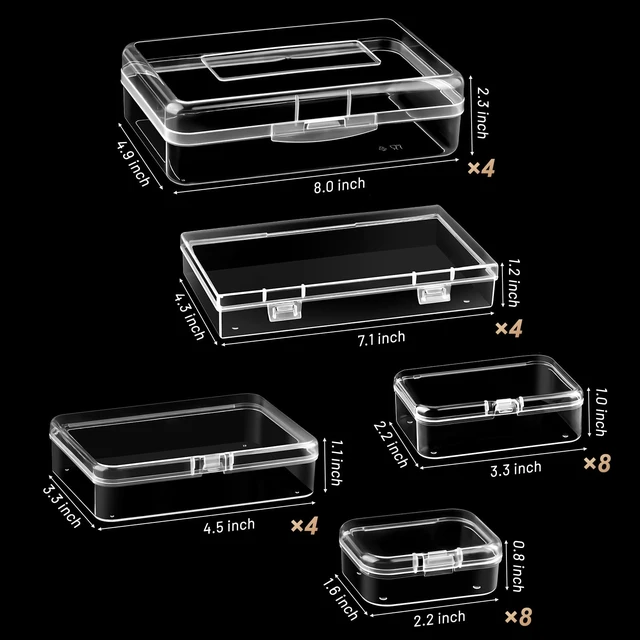 Alt view image 2 of 7 - Small Plastic Storage Containers with Lids, 4 Sizes, 24 Pack | Mini Bead Storage and Organizers, Rectangular Small Items Organizer Boxes with Hinged Lids and Labels for Craft Jewelry