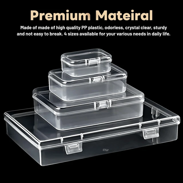 Alt view image 3 of 7 - Small Plastic Storage Containers with Lids, 4 Sizes, 24 Pack | Mini Bead Storage and Organizers, Rectangular Small Items Organizer Boxes with Hinged Lids and Labels for Craft Jewelry
