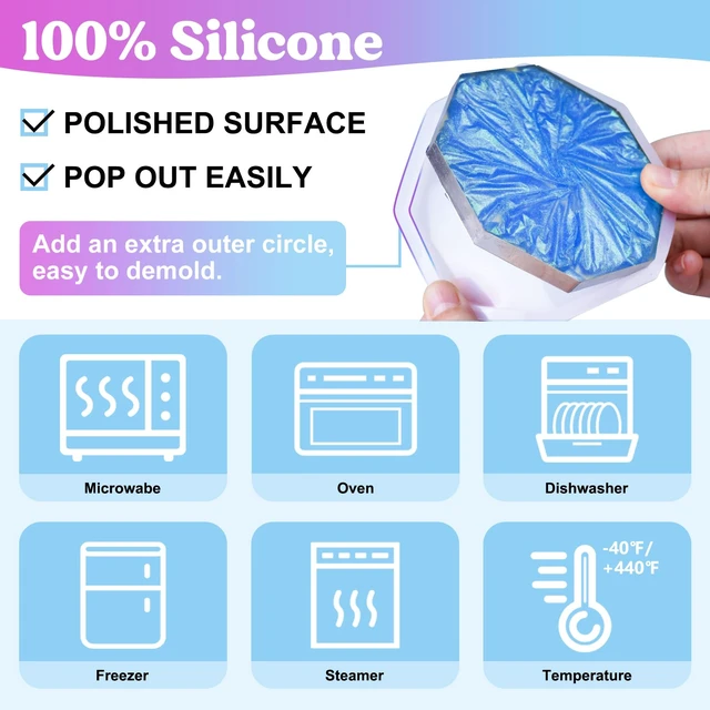 Alt view image 4 of 7 - 18 Pcs Coaster Resin Molds Silicone, Coaster Molds | with Round Square Octagon Shape Holder Molds for Epoxy Resin, DIY Art Craft Cup Mats