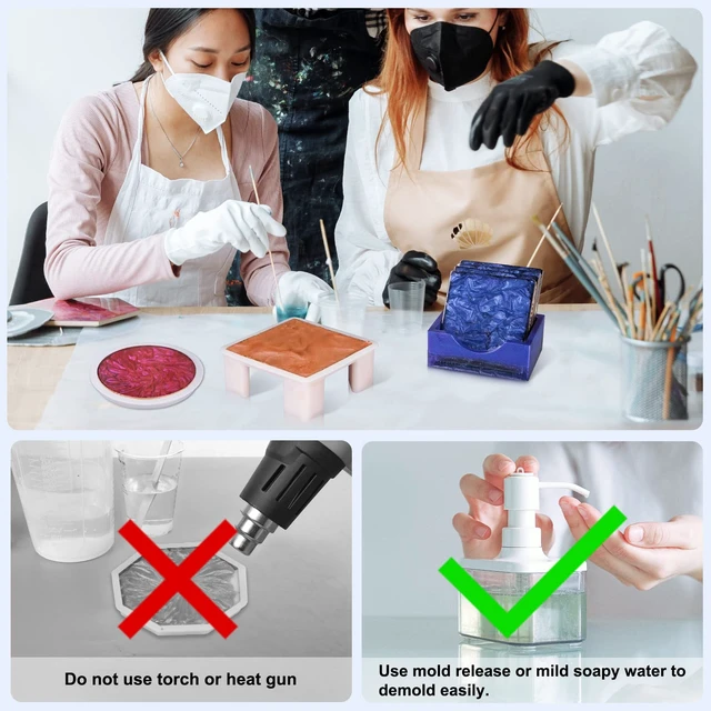 Alt view image 7 of 7 - 18 Pcs Coaster Resin Molds Silicone, Coaster Molds | with Round Square Octagon Shape Holder Molds for Epoxy Resin, DIY Art Craft Cup Mats