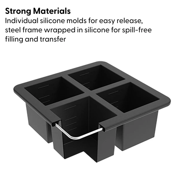 Alt view image 3 of 6 - Cup Cubes Silicone Freezer Tray with Lid, Blue, Makes 4 Perfect 1-Cup Portions, Freeze & Store Soup, Broth, Sauce, Leftovers, Dishwasher Safe, 4-Cup