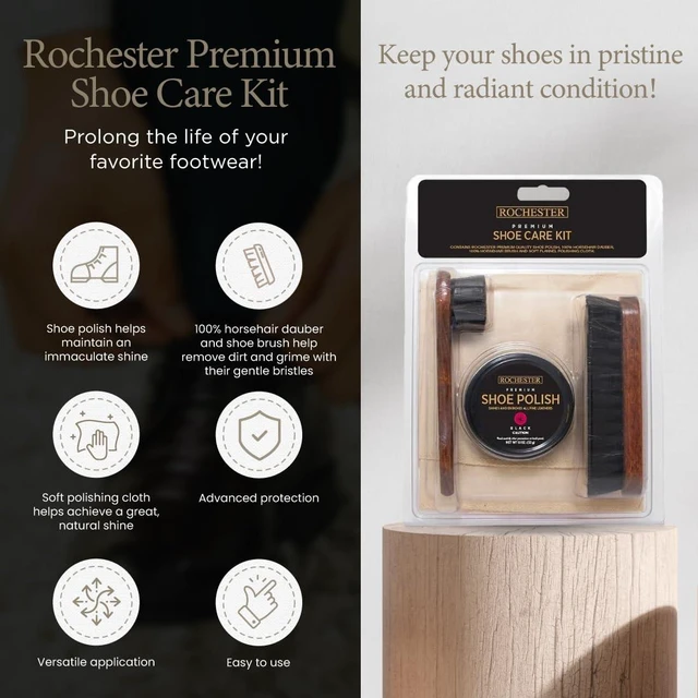 Alt view image 4 of 7 - Premium Shoe Care Kit, Leather Shoe Care Kit with Black Shoe Polish, 100% Horsehair Dauber, 100% Horsehair Shoe Brush, and Soft Flannel Polishing Cloth, Shoe Accessories