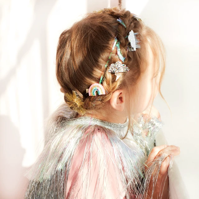 Alt view image 2 of 5 - Sparkly Weather Hair Clips - Set of 4 - Silver, Rainbow, Pink - Crocodile Clips - Modern, Contemporary - Glitter & Leatherette - Adults & Kids 4+