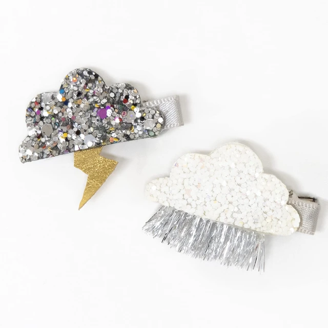 Alt view image 4 of 5 - Sparkly Weather Hair Clips - Set of 4 - Silver, Rainbow, Pink - Crocodile Clips - Modern, Contemporary - Glitter & Leatherette - Adults & Kids 4+