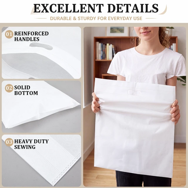 Alt view image 4 of 6 - 24 Pack 18"x 20" Extra Large Reusable Non Woven Shopping Bags,White