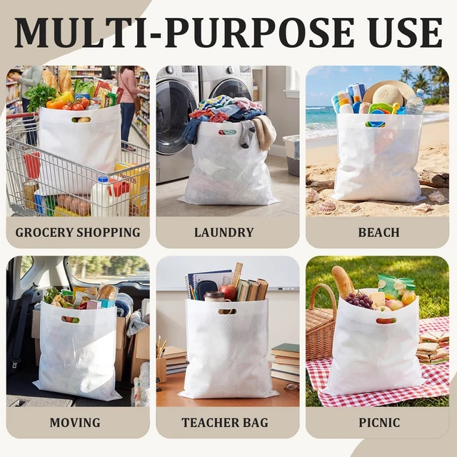 Alt view image 5 of 6 - 24 Pack 18"x 20" Extra Large Reusable Non Woven Shopping Bags,White