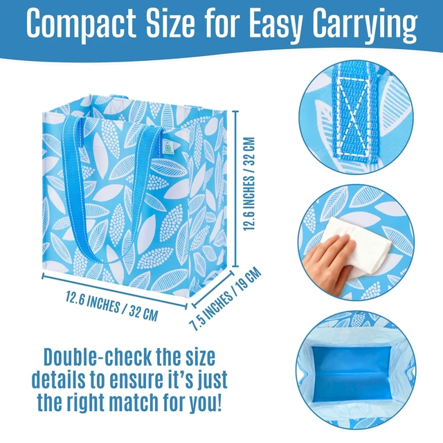 Alt view image 3 of 7 - 4 Pack Compact Reusable Grocery Shopping Bags with Hard Bottom | Medium Heavy Duty Utility Tote with Long Handles, Foldable, Stand Upright, for Groceries Shopping Cart(Spring Breeze, 4 Pack)