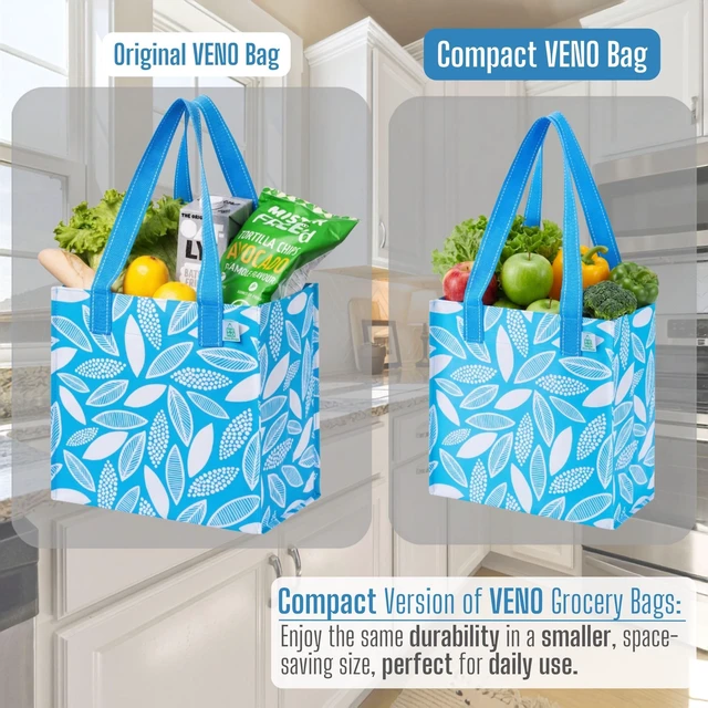 Alt view image 7 of 7 - 4 Pack Compact Reusable Grocery Shopping Bags with Hard Bottom | Medium Heavy Duty Utility Tote with Long Handles, Foldable, Stand Upright, for Groceries Shopping Cart(Spring Breeze, 4 Pack)