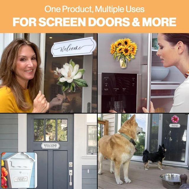 Alt view image 3 of 5 - 2 Pcs Screen Door Magnets | Signs & Decorations | Anti-Collision for People, Pets & Birds | 10 x 3.5 - Eat Drink Relax (Not Retractable)