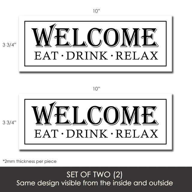 Alt view image 2 of 5 - 2 Pcs Screen Door Magnets | Signs & Decorations | Anti-Collision for People, Pets & Birds | 10 x 3.5 - Eat Drink Relax (Not Retractable)