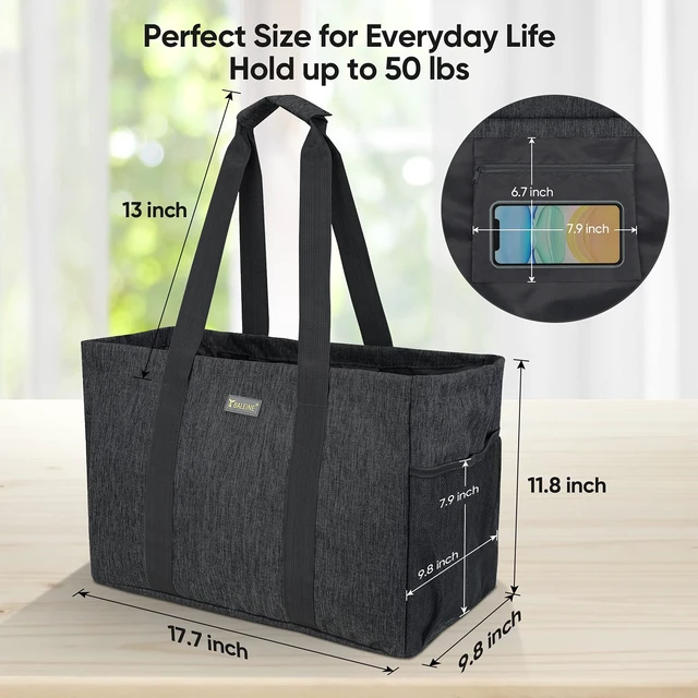 Alt view image 4 of 7 - Soft 9 Gallon Extra Large Utility Tote, Foldable Reusable Storage Bag (Charcoal Black)