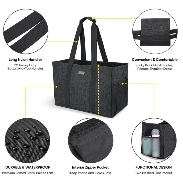Alt view image 5 of 7 - Soft 9 Gallon Extra Large Utility Tote, Foldable Reusable Storage Bag (Charcoal Black)