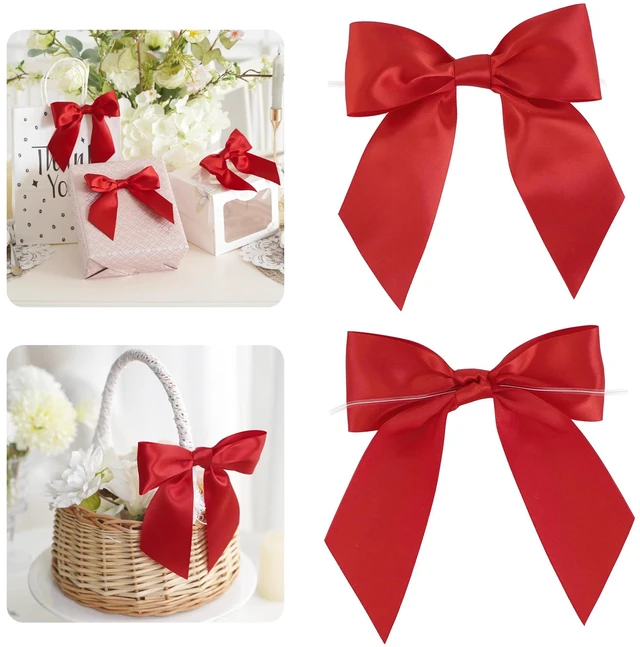 Main image of Red Satin Bows 5.5" Bow for Gift Wrapping Satin Twist Tie Bows Premade Ribbon Bow for Treat Bags Invitations Baskets Wreaths Crafts Wedding Birthday Party Mother's Day Decorations, 24 PCs