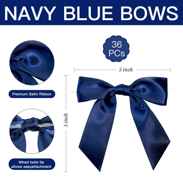 Alt view image 3 of 7 - Navy Blue Satin Ribbon Twist Tie Bows 5 Inch 36 Pack | Pre-Tied Blue Gift Bows, For Crafts, Treat Bags, Party Favors, Wedding, Baby Shower, Candy Apple, Christmas Tree