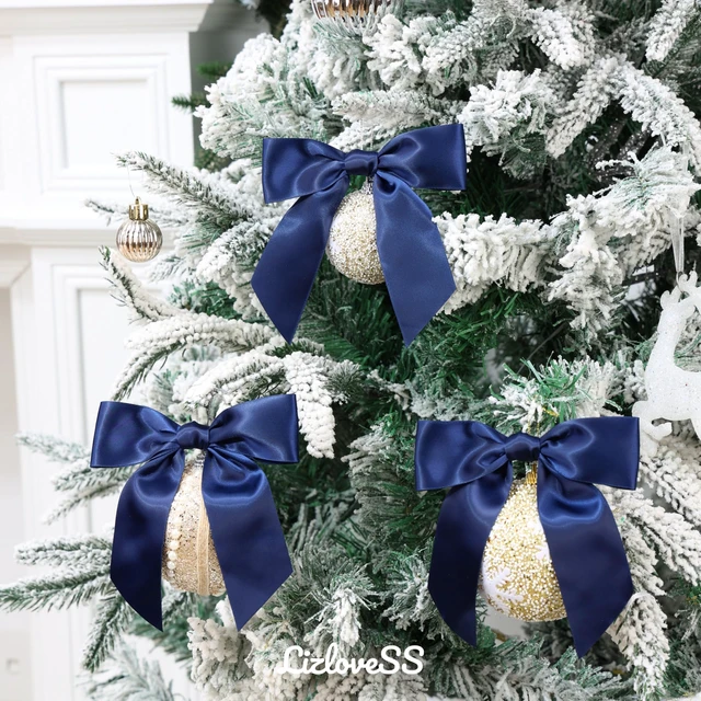 Alt view image 4 of 7 - Navy Blue Satin Ribbon Twist Tie Bows 5 Inch 36 Pack | Pre-Tied Blue Gift Bows, For Crafts, Treat Bags, Party Favors, Wedding, Baby Shower, Candy Apple, Christmas Tree