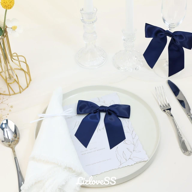 Alt view image 7 of 7 - Navy Blue Satin Ribbon Twist Tie Bows 5 Inch 36 Pack | Pre-Tied Blue Gift Bows, For Crafts, Treat Bags, Party Favors, Wedding, Baby Shower, Candy Apple, Christmas Tree