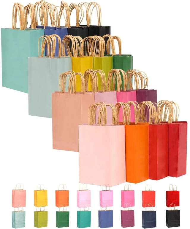 Main image of 32-Packs Paper Bags with Handles Bulk 8.26"×6"×3.15" Small Gift Bags 16 Different Senior Color Bags Multiple UsesSmall Size