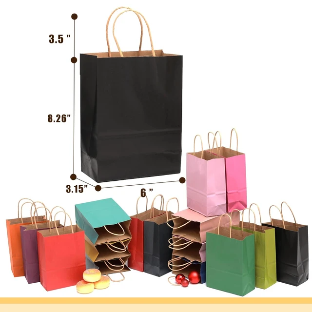 Alt view image 5 of 7 - 32-Packs Paper Bags with Handles Bulk 8.26"×6"×3.15" Small Gift Bags 16 Different Senior Color Bags Multiple UsesSmall Size