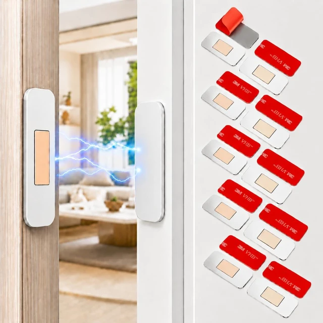 Main image of 10 Pack Cabinet Magnets for Closure, 3mm Ultra Thin Magnetic Door Catch | Strong Hold and No-Drill Adhesive Design for Kitchen Cabinets, Drawers and Closet Doors